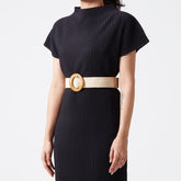 Ivory elastic rattan wood buckle bel